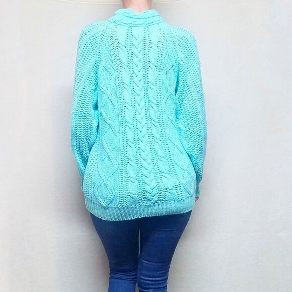 VINTAGE 80s Carriage Court Aqua Corded Sweater - Picture 8 of 11